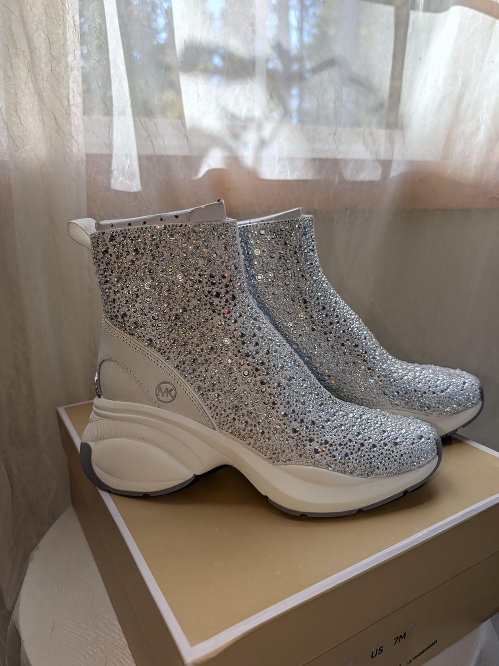 Michael Kors Silver Crystal-Embellished Platform Ankle Booties